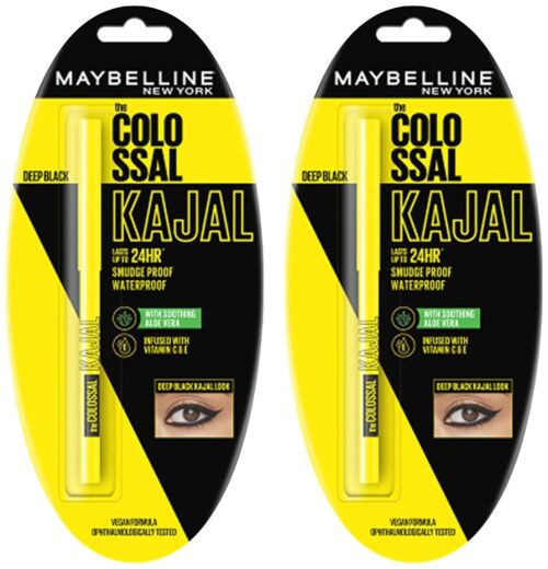 Maybeline Kajal Universal Beauty Maybeline New York Colossal Kajal Dark Black, Waterproof Kajal, 24Hrs Stay Kajal 0.35G (Pack Of 2)