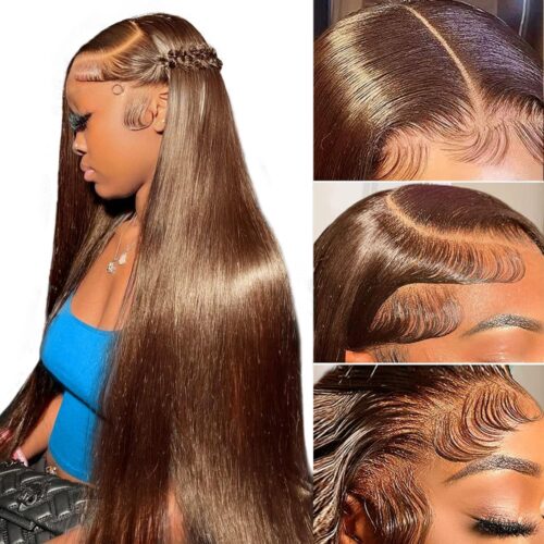 32 Inch Chocolate Brown Lace Front Wig Human Hair 200 Density 13×6 Transparent HD Straight Lace Front Wigs Human Hair Pre Plucked Brown Wig Human Hair Wigs for Women Colored Frontal Wigs Human Hair