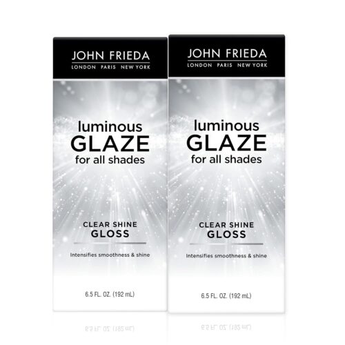 John Frieda Luminous Glaze Clear Shine Hair Gloss, Enhances Color and Adds Gloss for a Reflective Sheen on Color-Treated or Natural Hair, Smooths Hair to a Glossy Shine, 6.5 Oz, Pack of 2