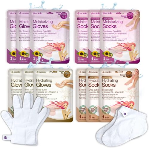 Epielle Hydrating & Moisturizing Gloves & Socks Masks Combo 12pk for Hand and Foot – Dry Hand, Dry Cracked Heel Mothers Day Gifts