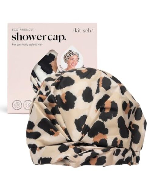 Kitsch Luxury Shower Caps for Women Reusable Waterproof – Large Shower Cap for Women and Men, Non-slip, Quick-dry Hair Cap for Long & Short Hair, Comfortable and Stylish Design – Leopard